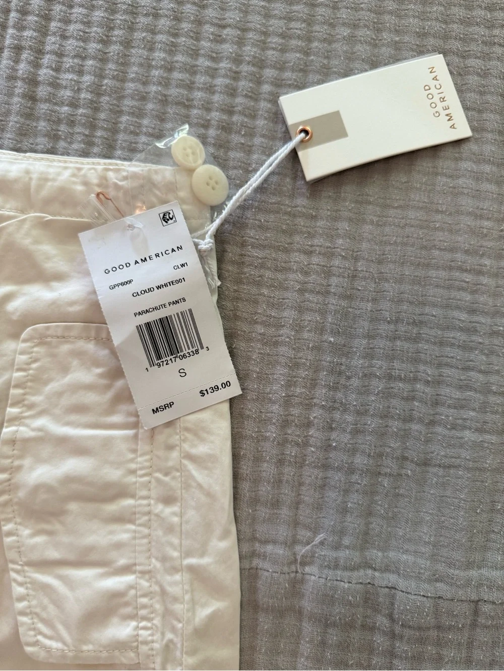 Good American Cream parachute Pants